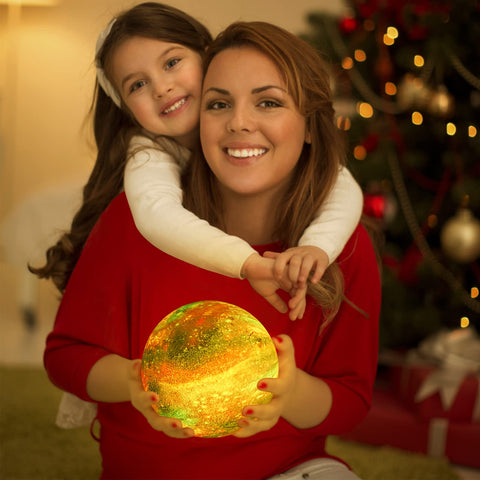BRIGHTWORLD moon lamp shown with remote control for color options
