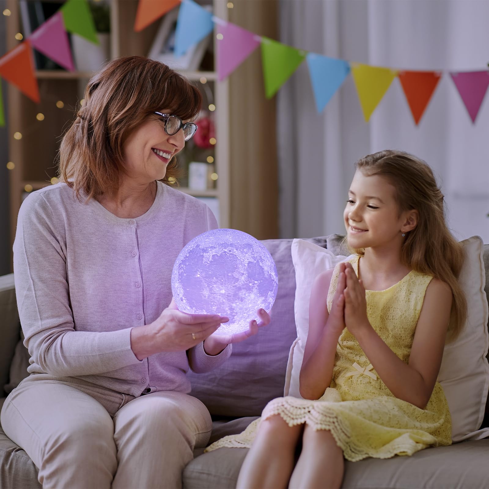 Brightworld Moon Lamp enhances room decor and creates a calming ambiance