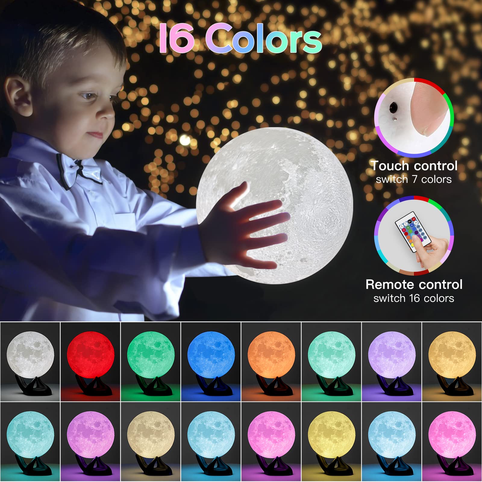 Brightworld Moon Lamp touch ring shows color changes with a tap
