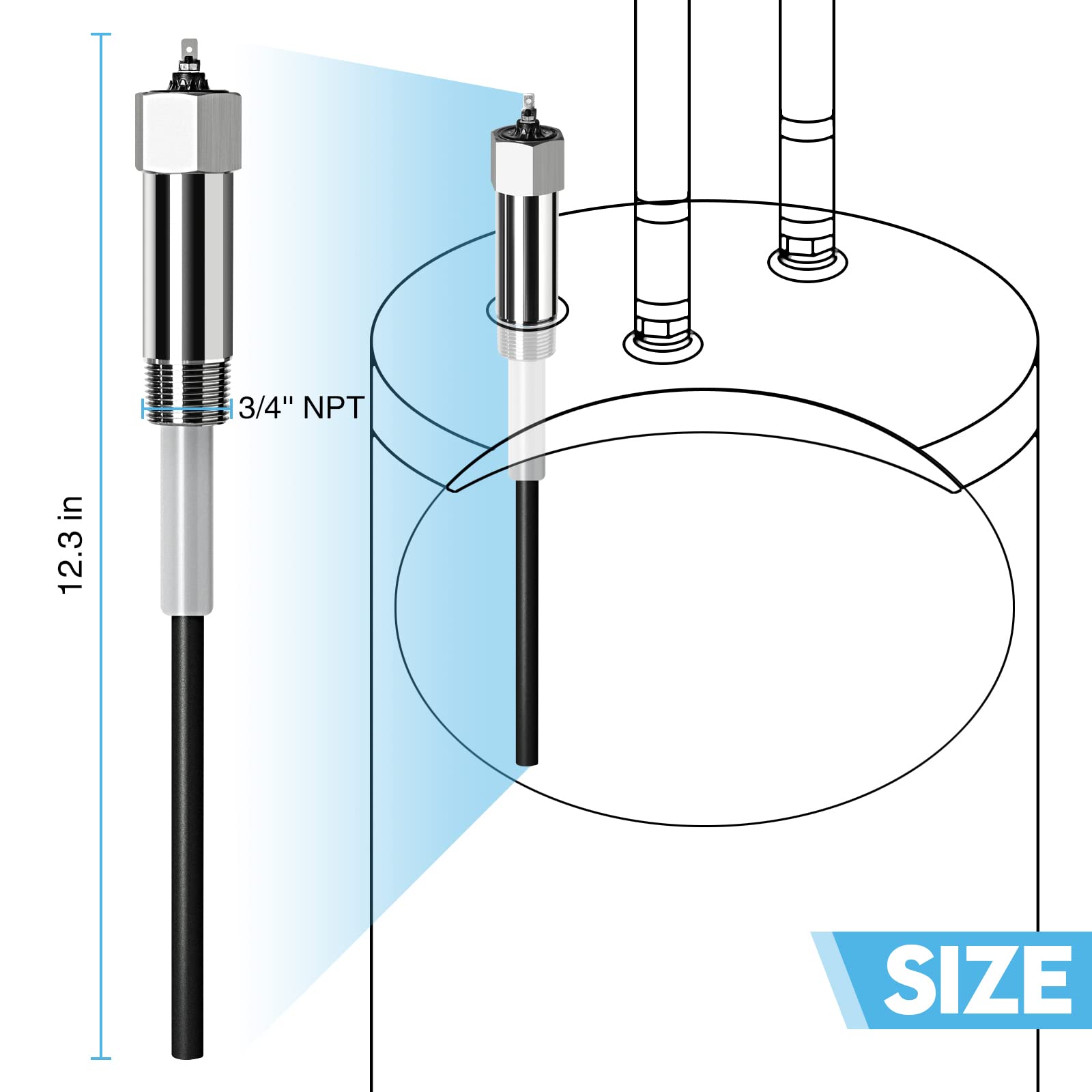 Illustration of compatibility with 40-89 gallon water heaters.