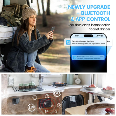 Briidea device via GeniLife app shows CO/propane levels and sensor status for proactive safety.