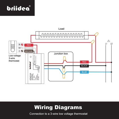 Briidea relay with 2-wire thermostat connections R, W for simple setups