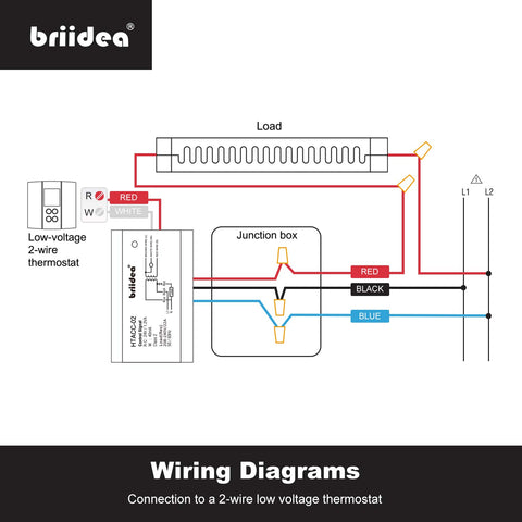 Briidea relay with 3-wire thermostat connections R, W, C for flexible control