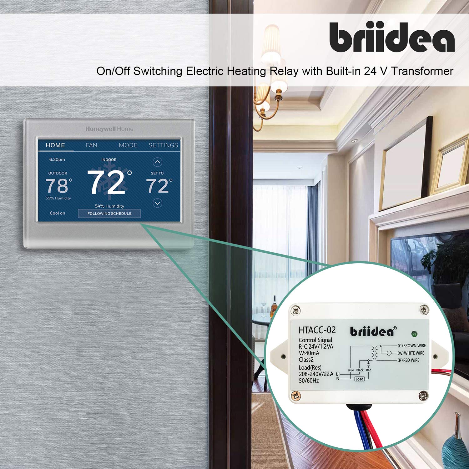 Close-up of Briidea relay built-in 24V transformer component