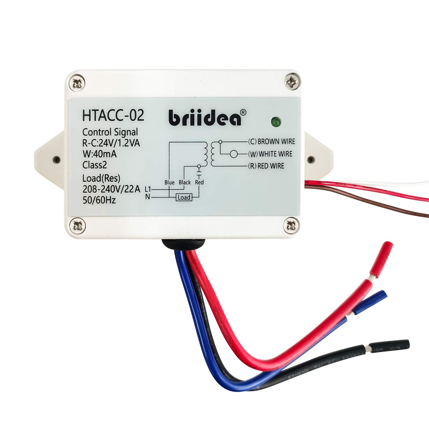 Briidea relay front view showing built-in 24V transformer for easy installation