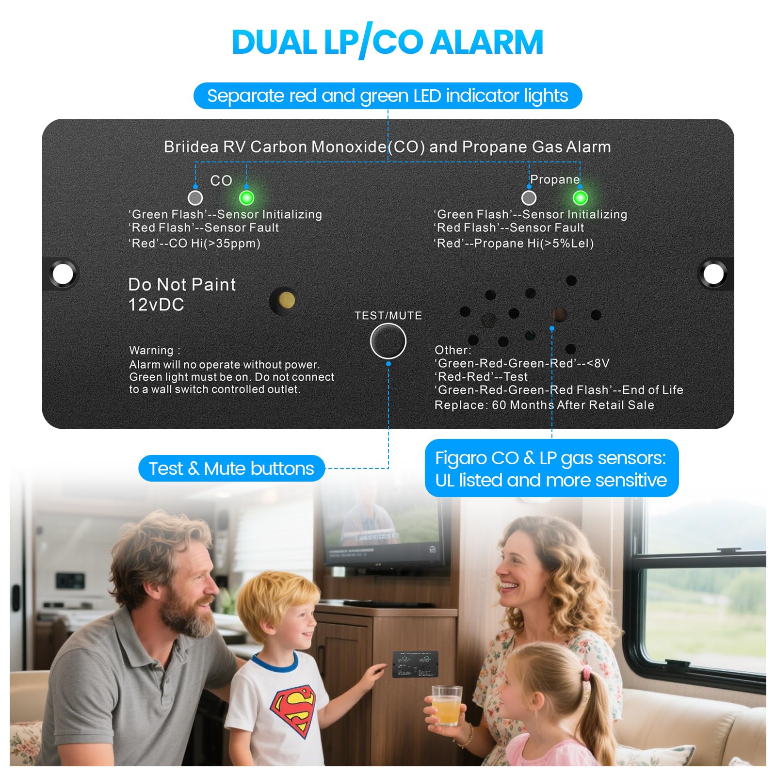 Briidea alarm emits a 100 dB alert for rapid warning in RV environments