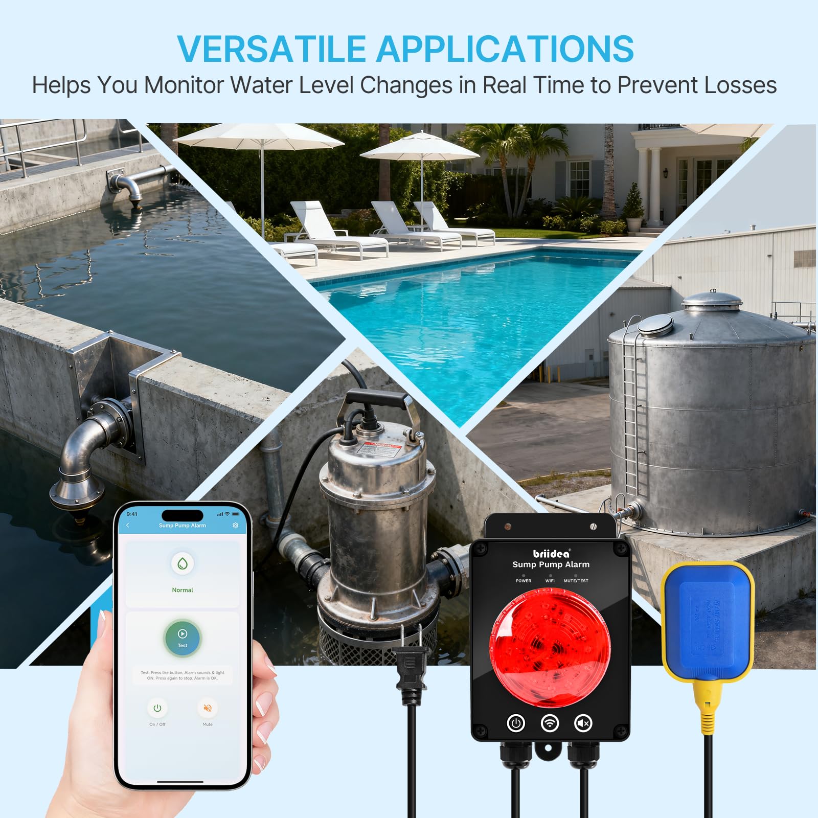 Briidea dual alerts provide early indication of abnormal water levels.