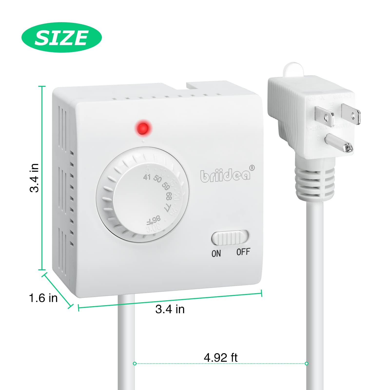 Briidea thermostat with long cord for flexible placement.