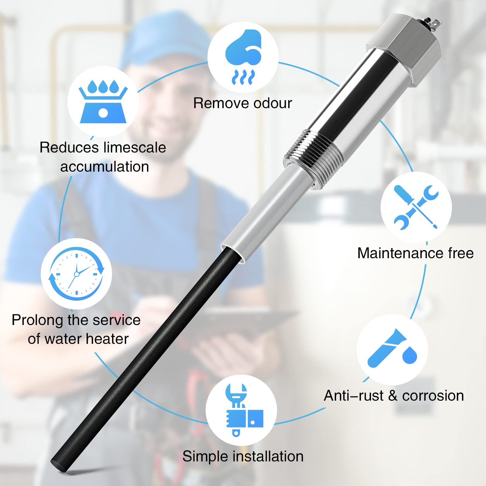 Install Briidea rod in a water heater for quick, easy maintenance.