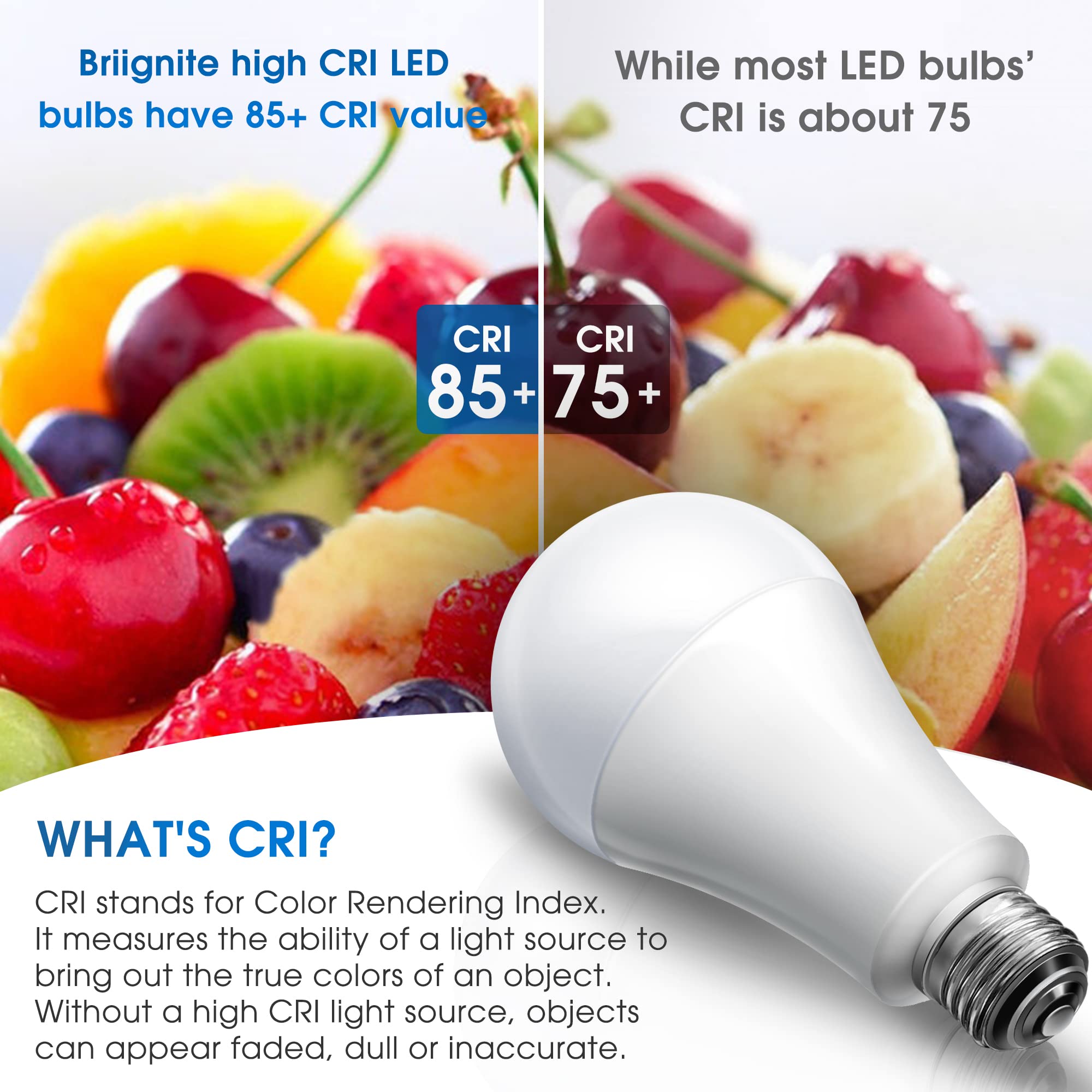 Briignite 3-Way LED bulb 30,000 hours lifespan.