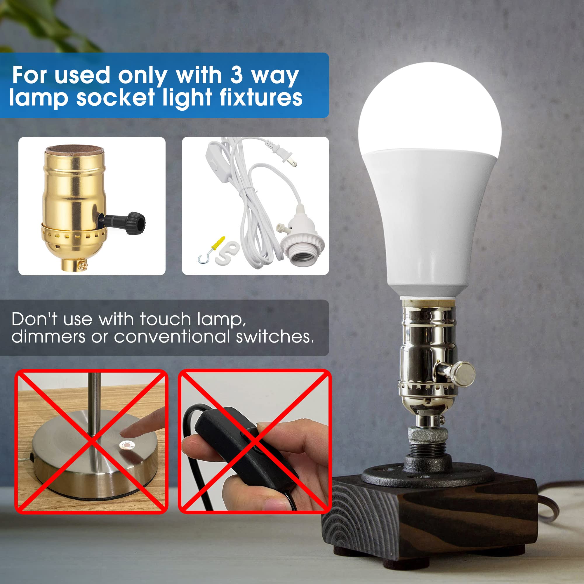Briignite 3-Way LED bulb bedside lamp, versatile night lighting.