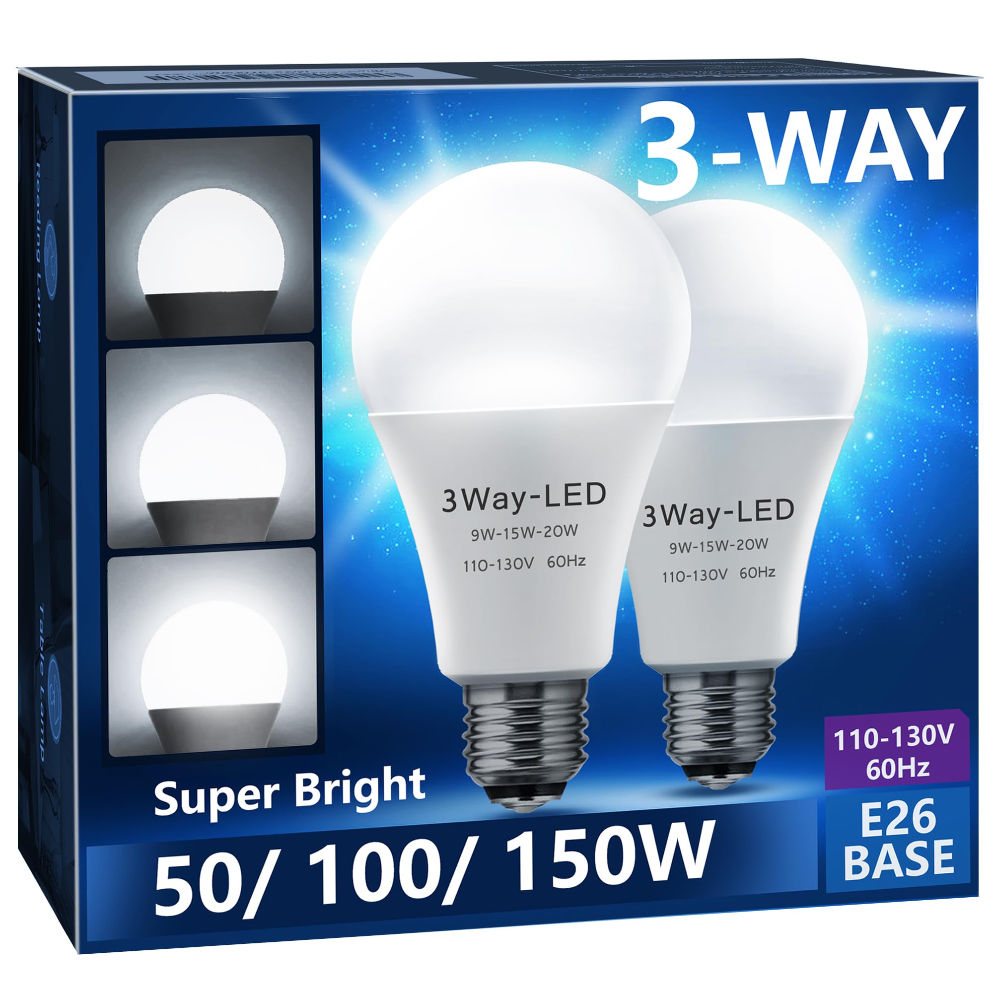 Briignite 3-Way LED bulb on table lamp, delivering bright 5000K daylight.