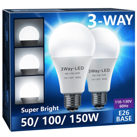 Briignite 3-Way LED bulb on table lamp, delivering bright 5000K daylight.
