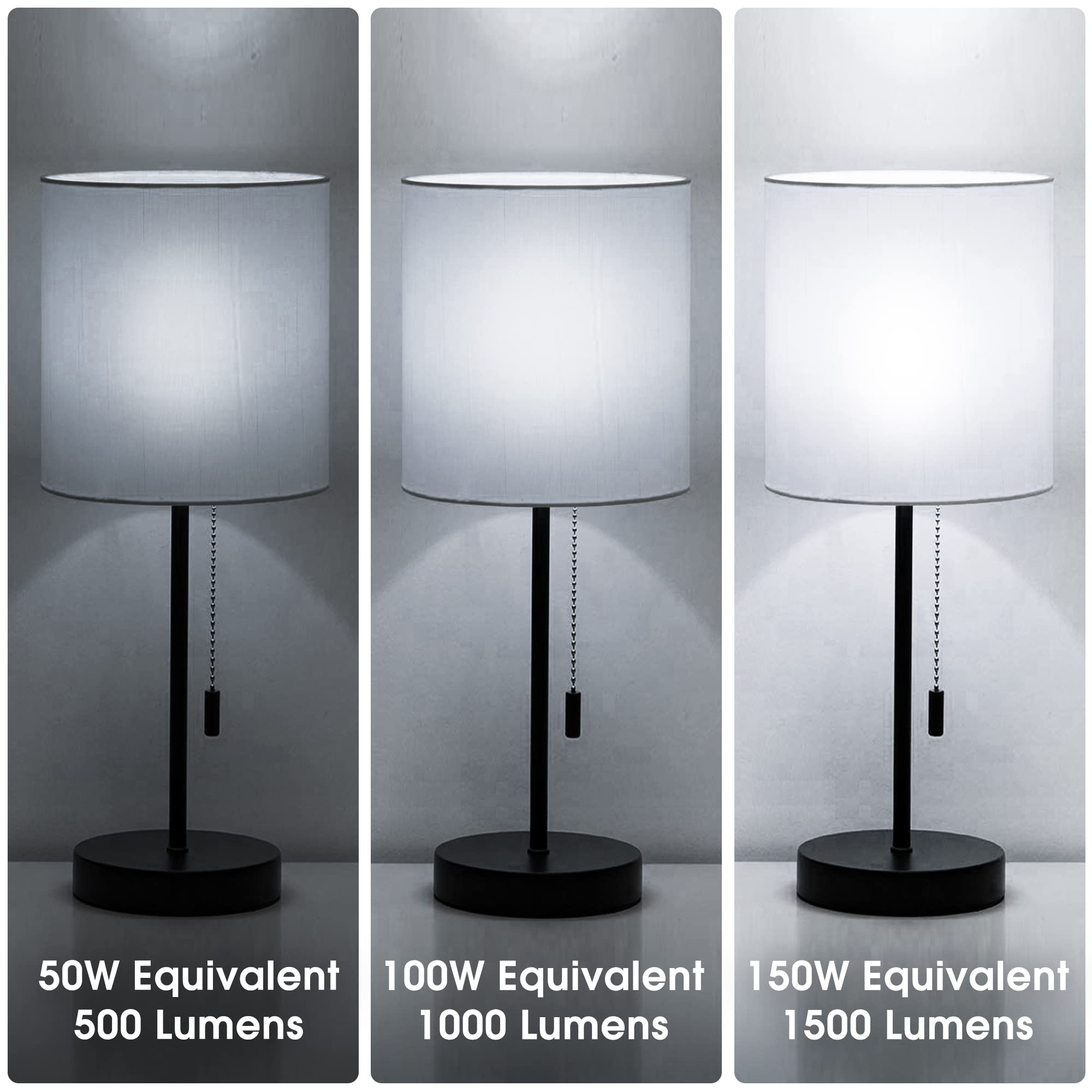 Briignite 3-way LED bulbs in lamp demonstrating fit and immediate brightness.