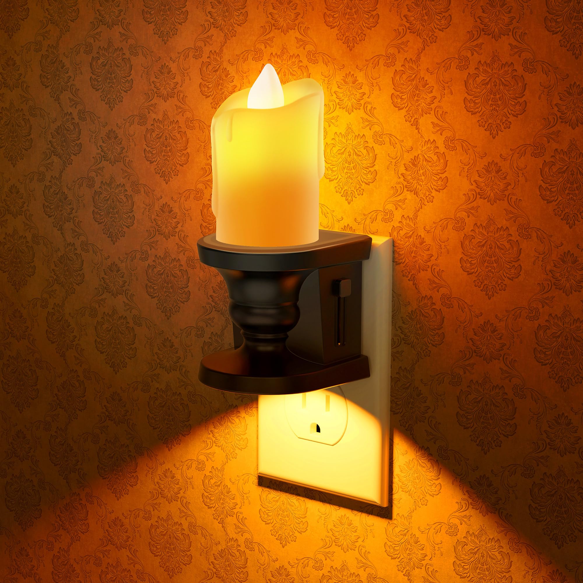 Briignite flameless candle night light 2-pack for plug-in use, ideal hallway ambiance.