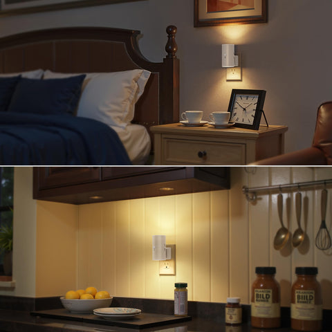 Briignite modern white shade night light blends with decor.