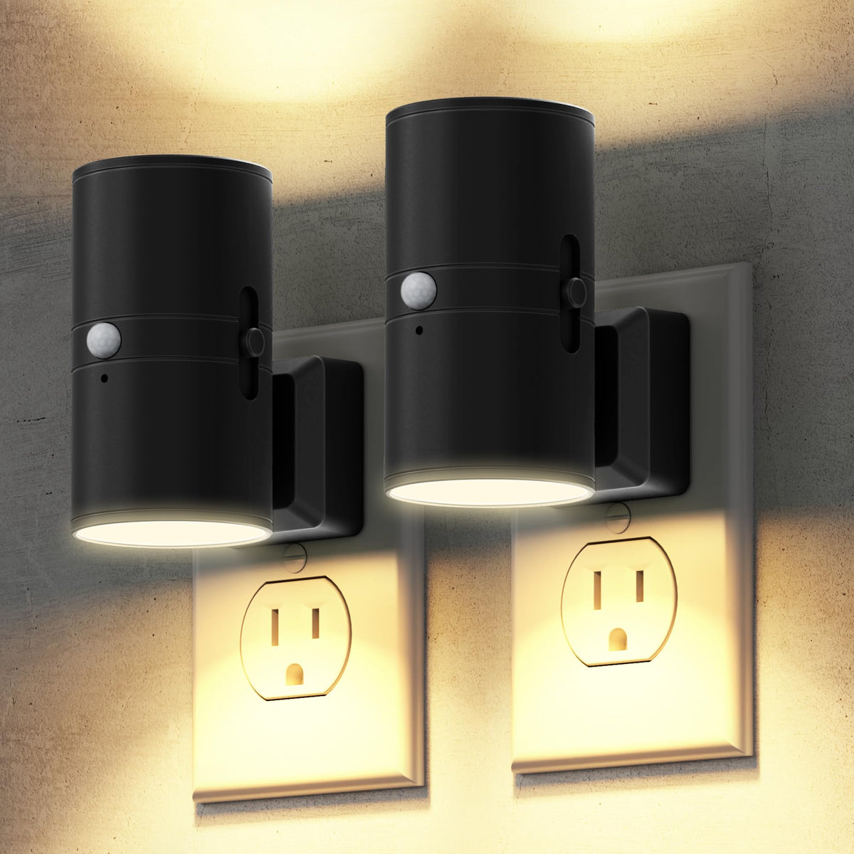 Briignite motion sensor night light front view, two-pack for easy hallway lighting.