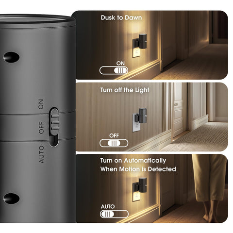 Briignite auto mode night light activates with motion for hands-free use.
