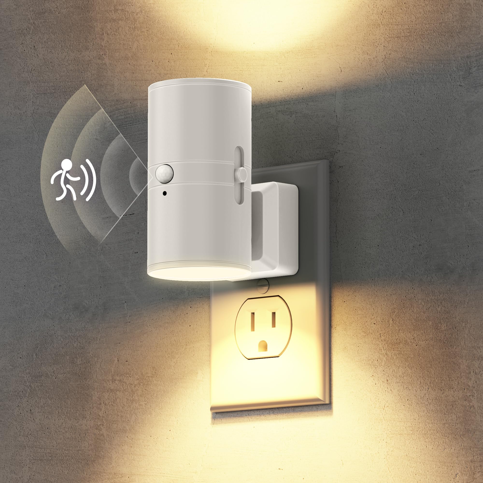 Briignite motion sensor night light in bathroom provides hands-free illumination.
