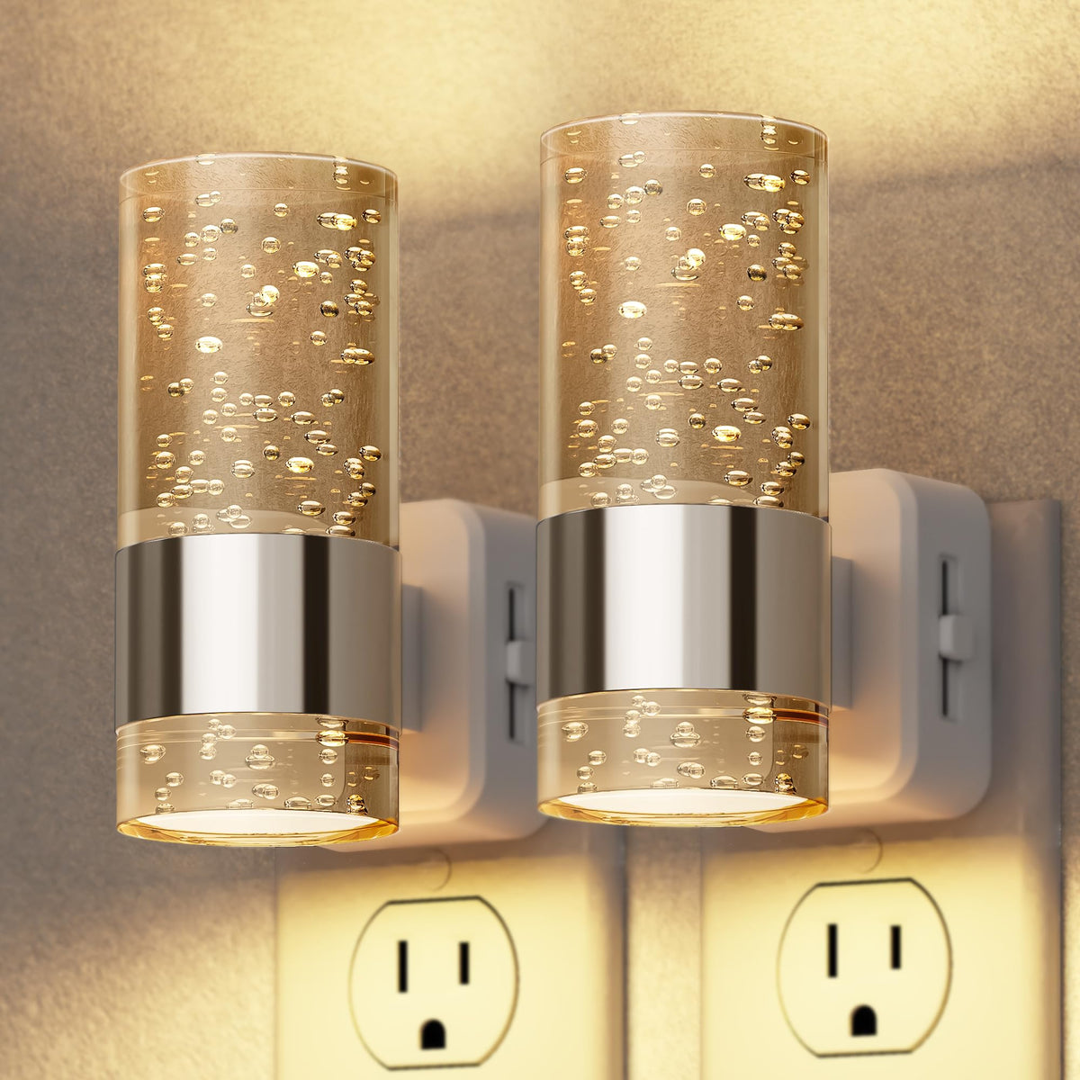 Briignite Night Light 2-Pack wall plug with dual upward and downward glow for hallways.