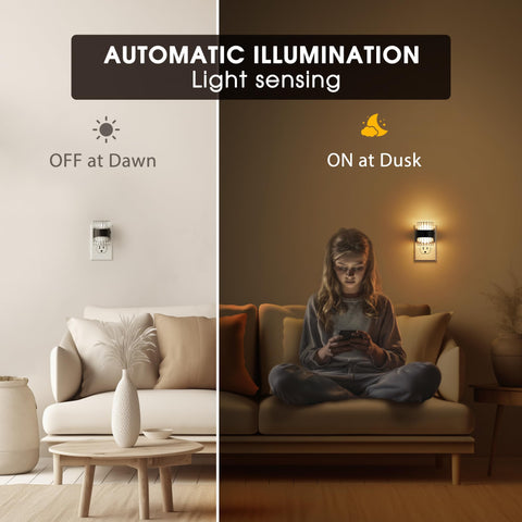 Briignite Night Light showing adjustable brightness for rooms and baths.