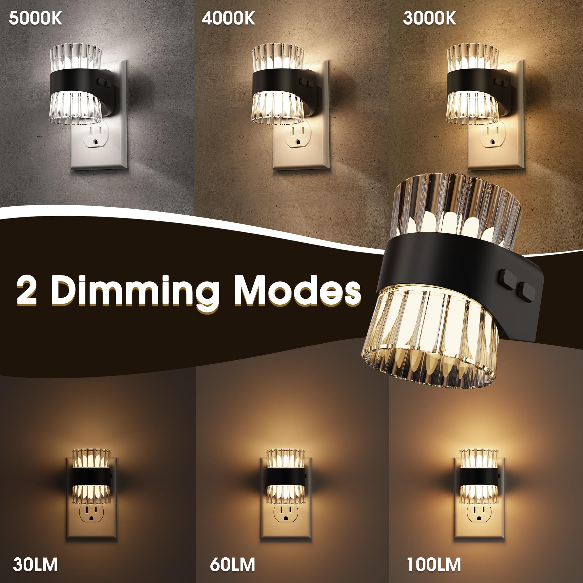 Briignite Night Light displaying 3000K, 4000K, and 5000K color options.