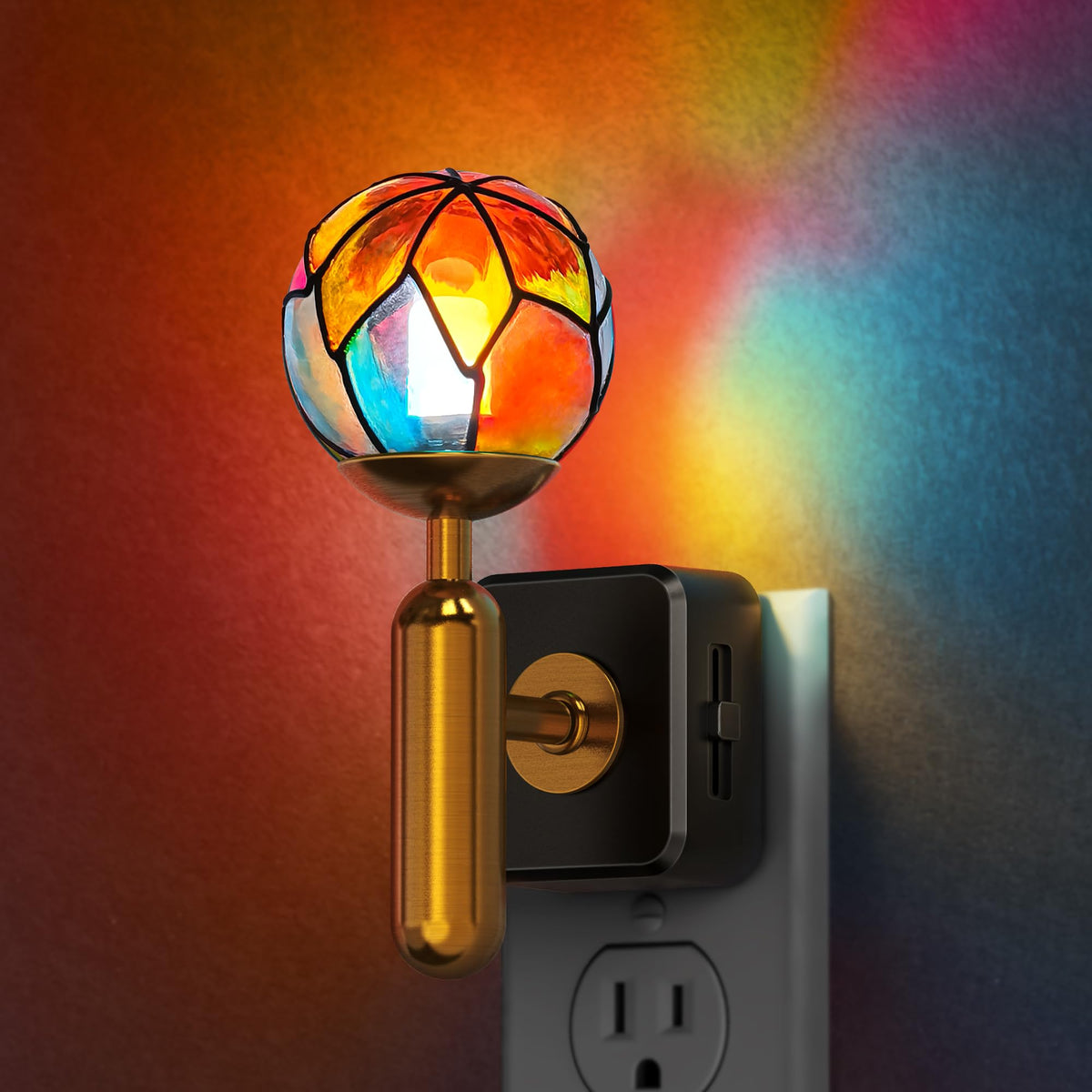 Briignite night light with colorful glass globe shade adds warm decor