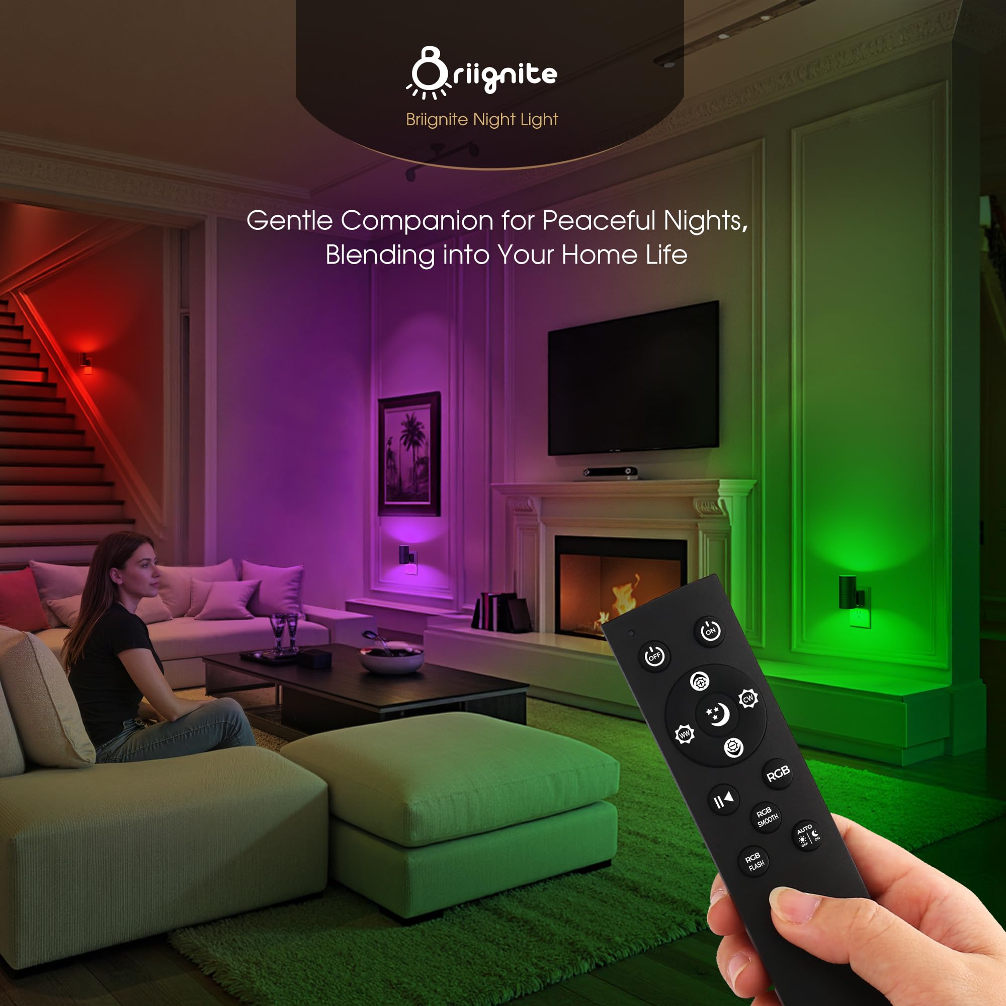 Briignite remote control lets you adjust brightness and color from bed.
