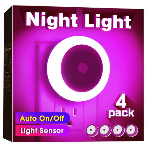 Briignite Purple Night Light installed in outlet provides gentle guidance at night.
