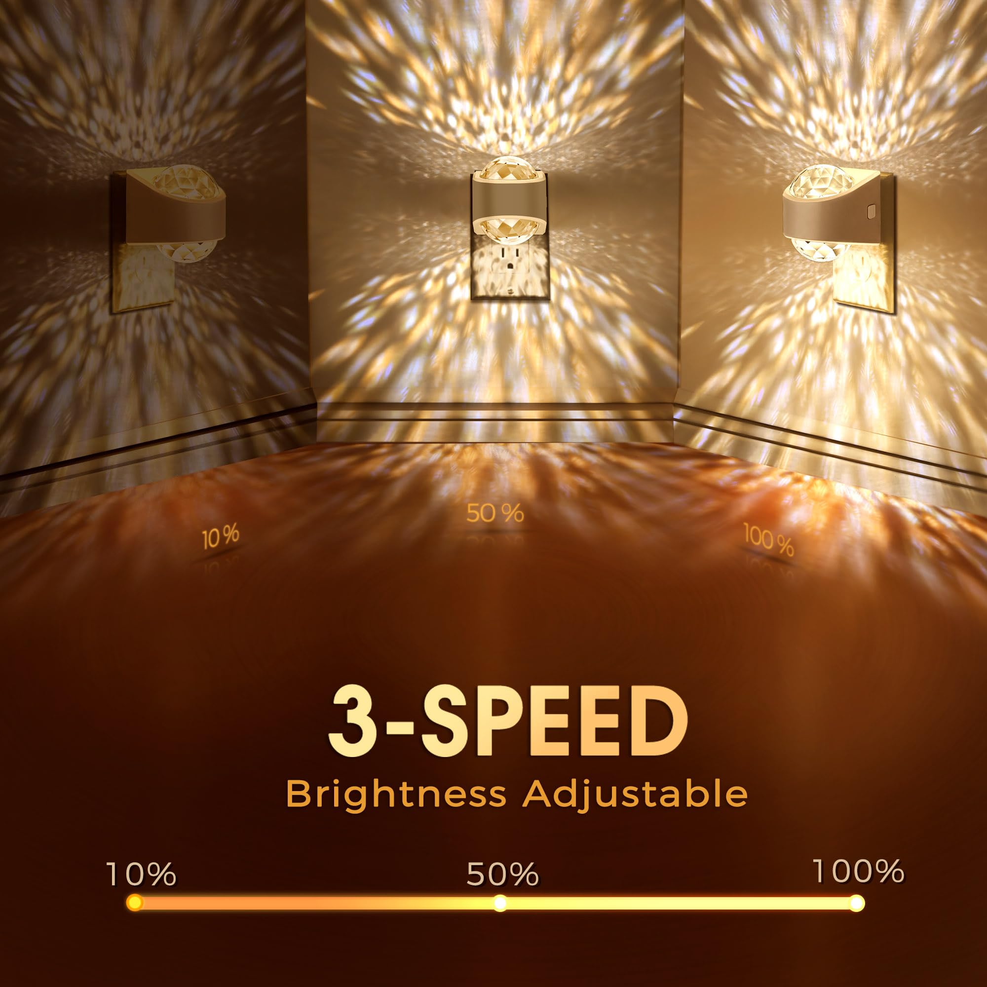 Briignite wall-plug night light projects 3000K warm light for cozy bedrooms.