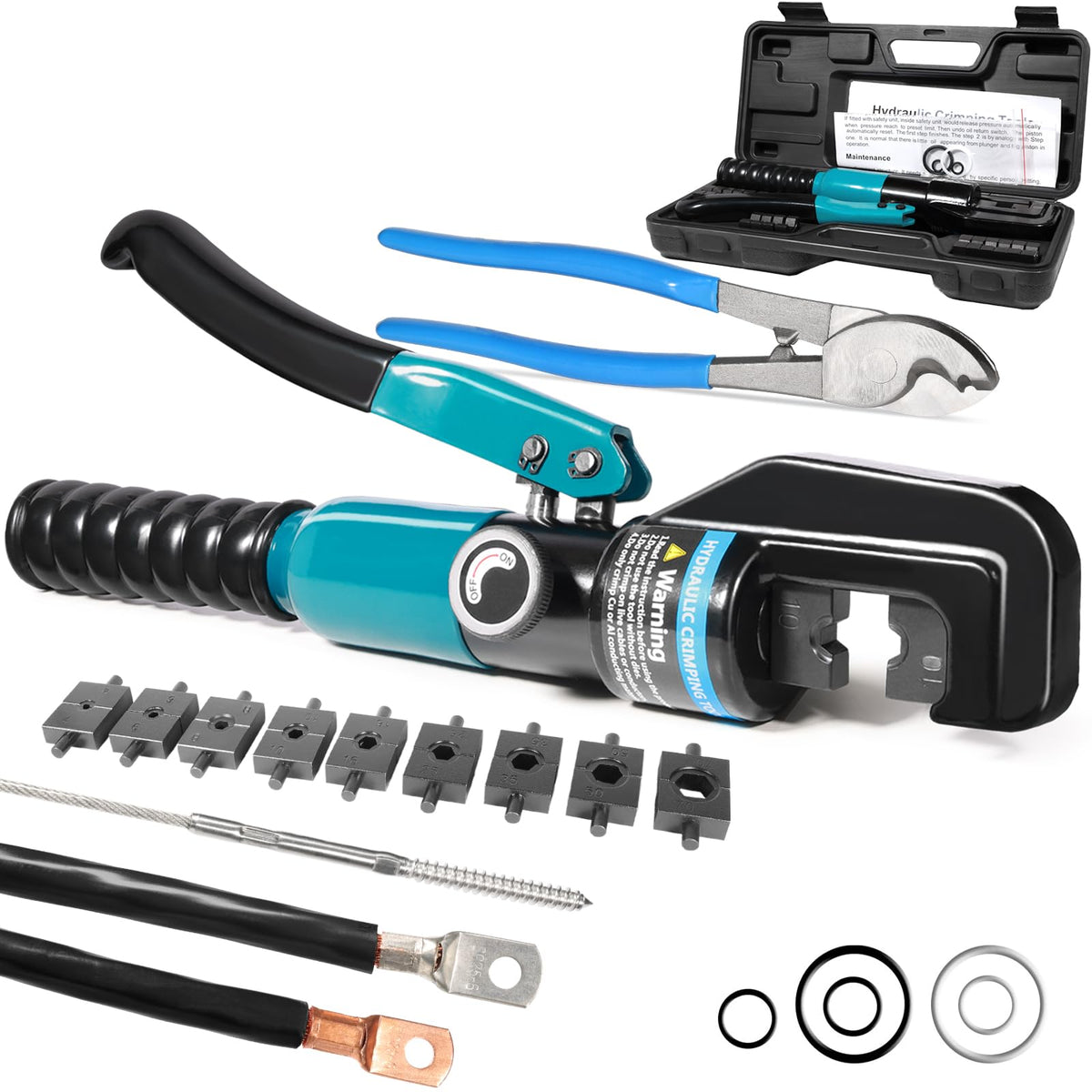 Brileine 10-ton hydraulic crimping tool in action for secure battery cables