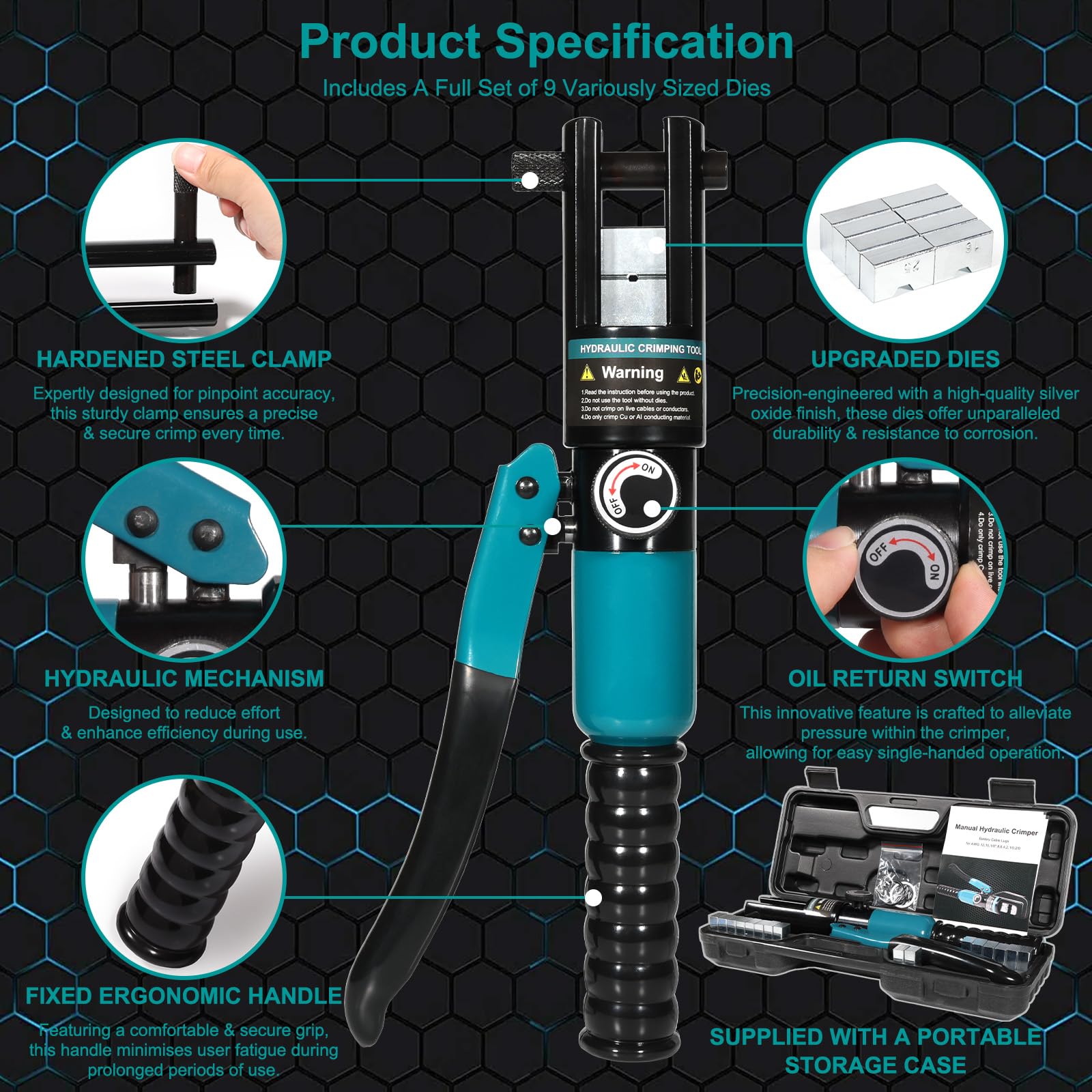 Brileine hydraulic crimping tool with rugged case