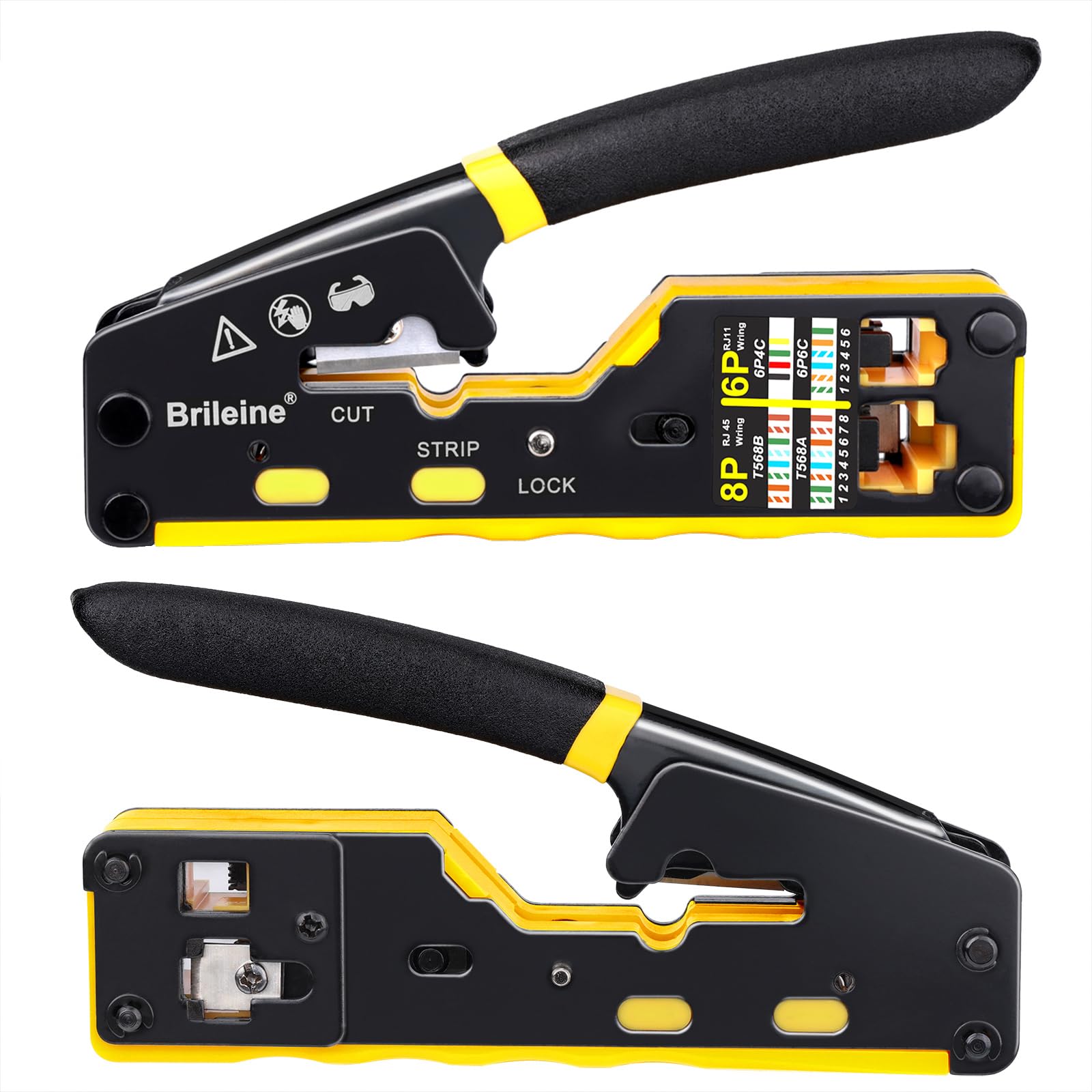 Brileine RJ45 crimp tool features ergonomic grip for comfortable long-term use.