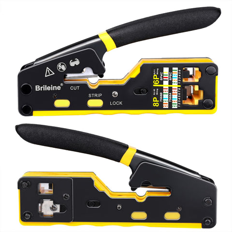 Brileine RJ45 crimp tool features ergonomic grip for comfortable long-term use.