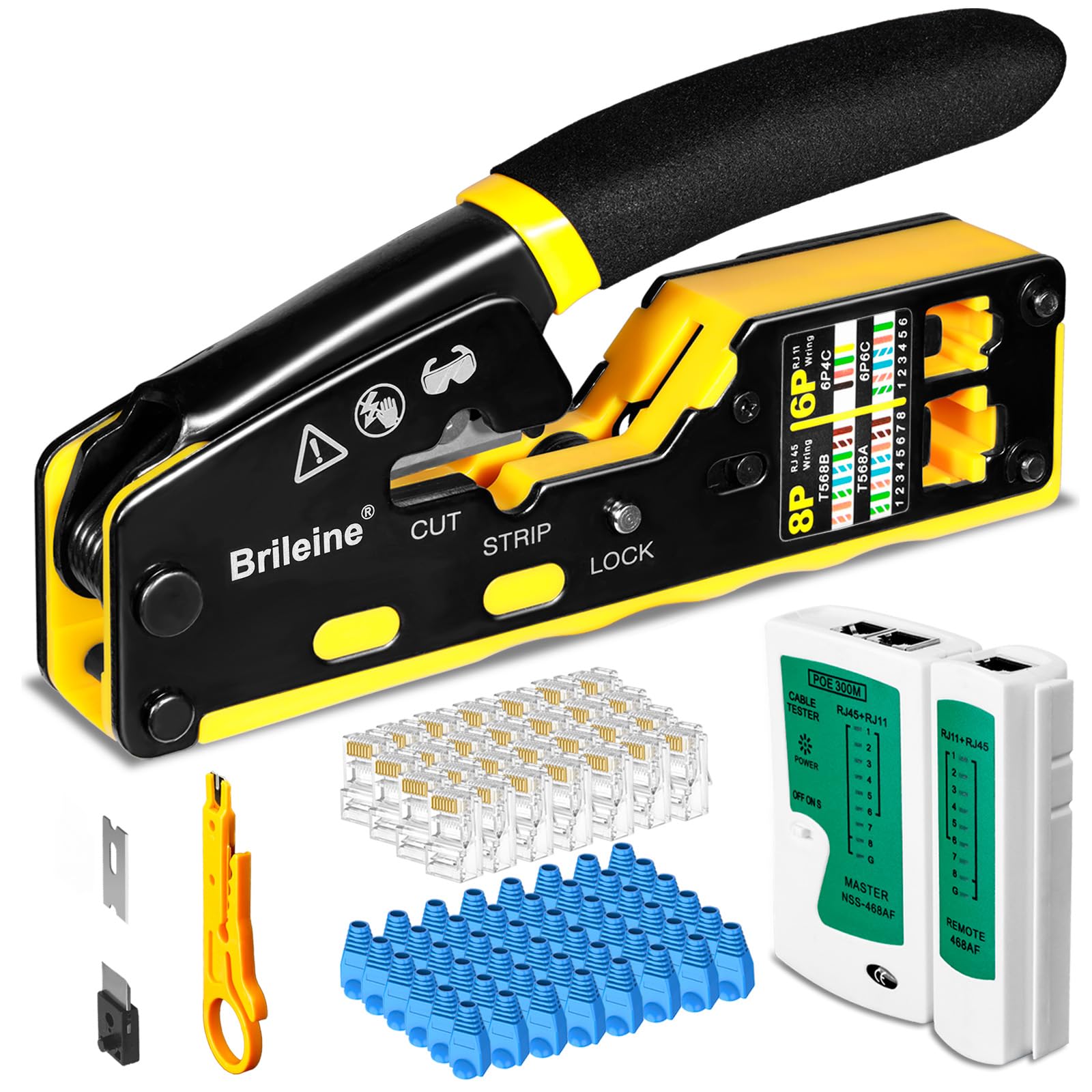 Brileine RJ45 crimp tool in action for pass-through crimps
