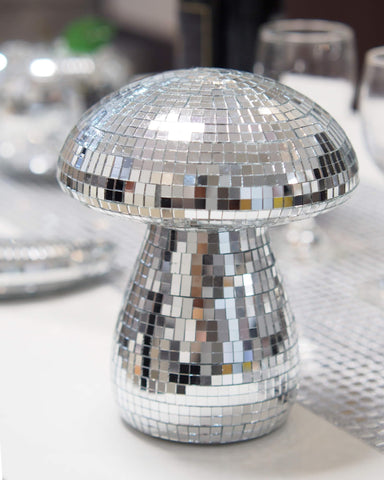Brillantreal handcrafted mushroom disco ball showcases mirrored detail and unique decor.