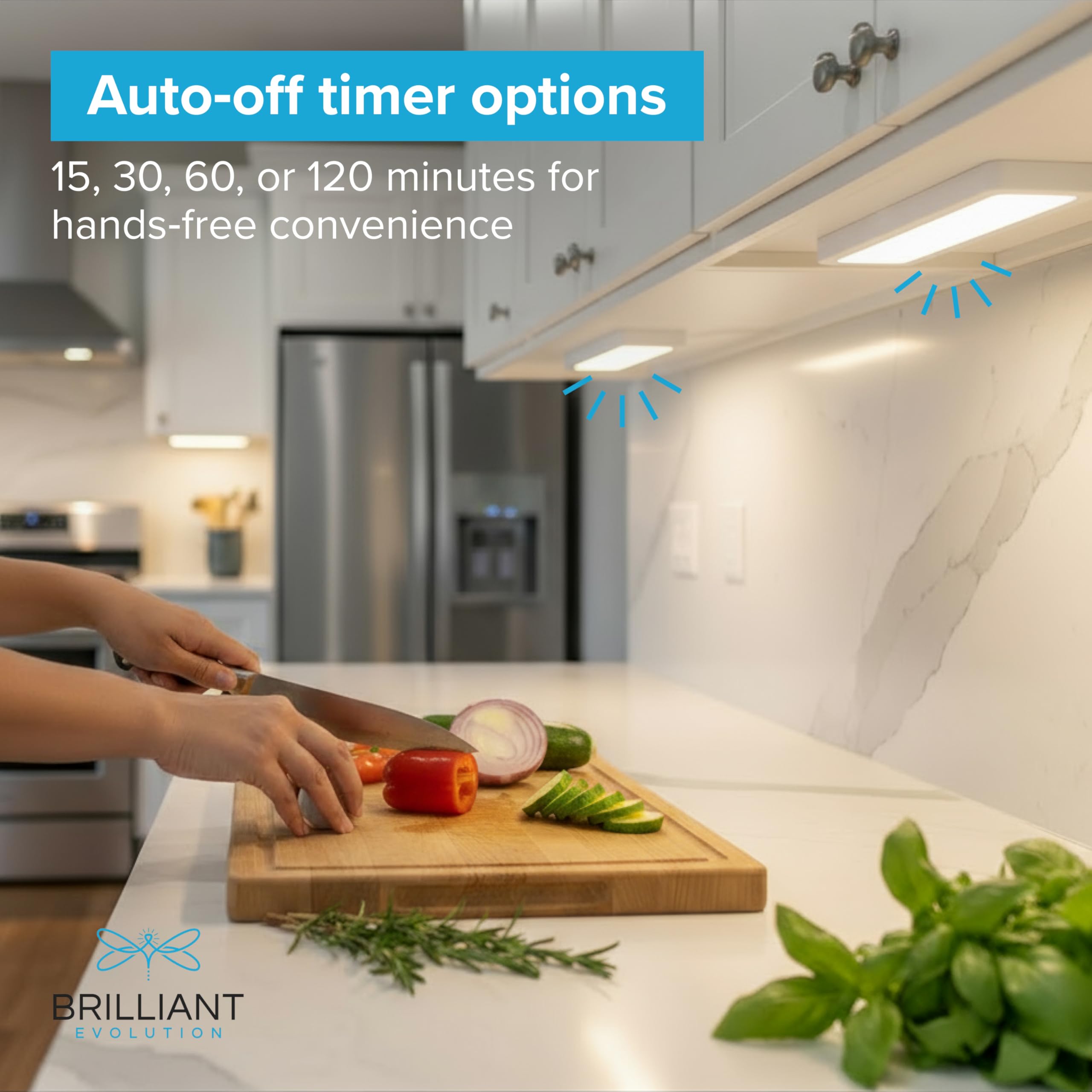 Brilliant Evolution tap-activation light for quick closet or cabinet illumination.