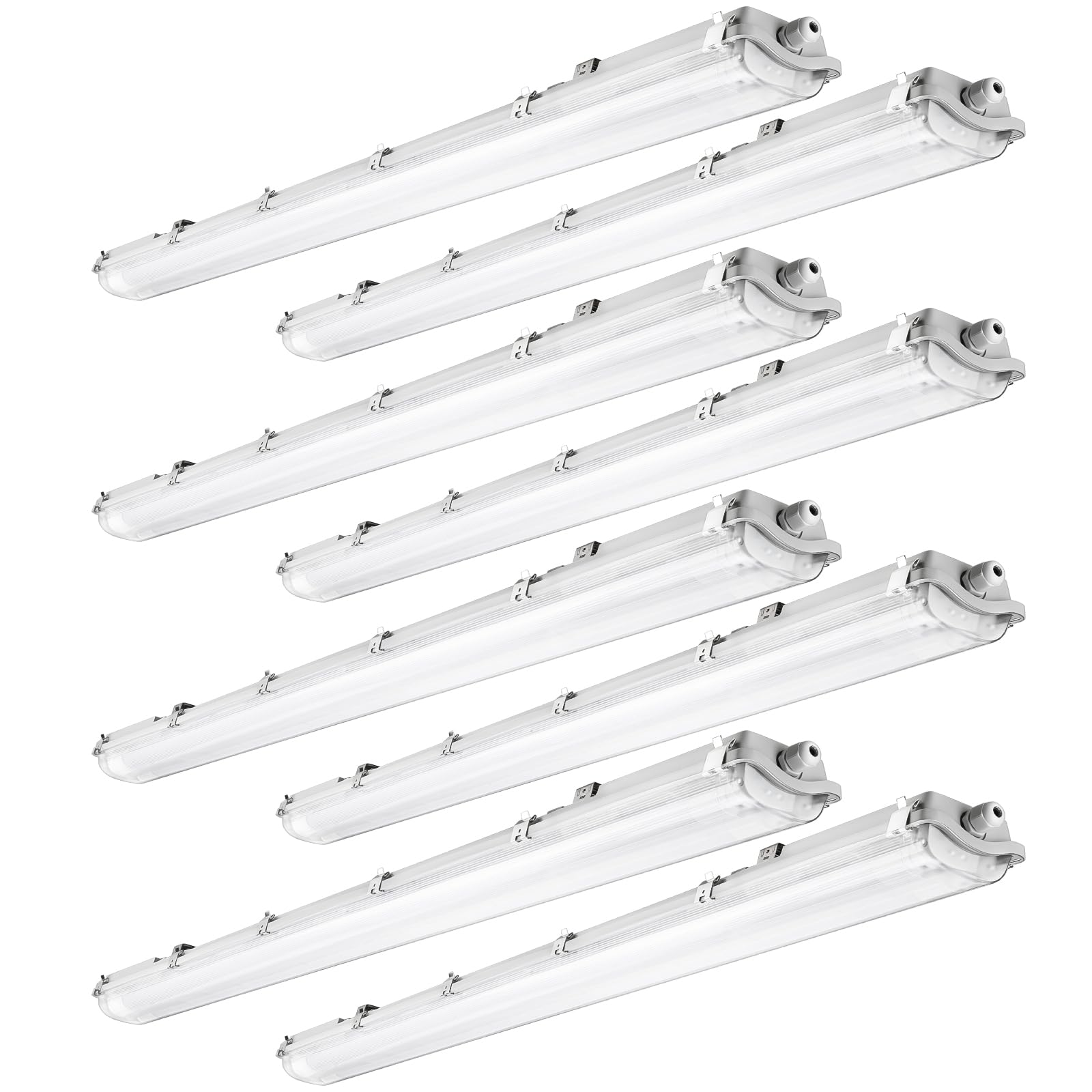 Brillihood 4ft LED vapor-tight light assembly for easy ceiling installation.
