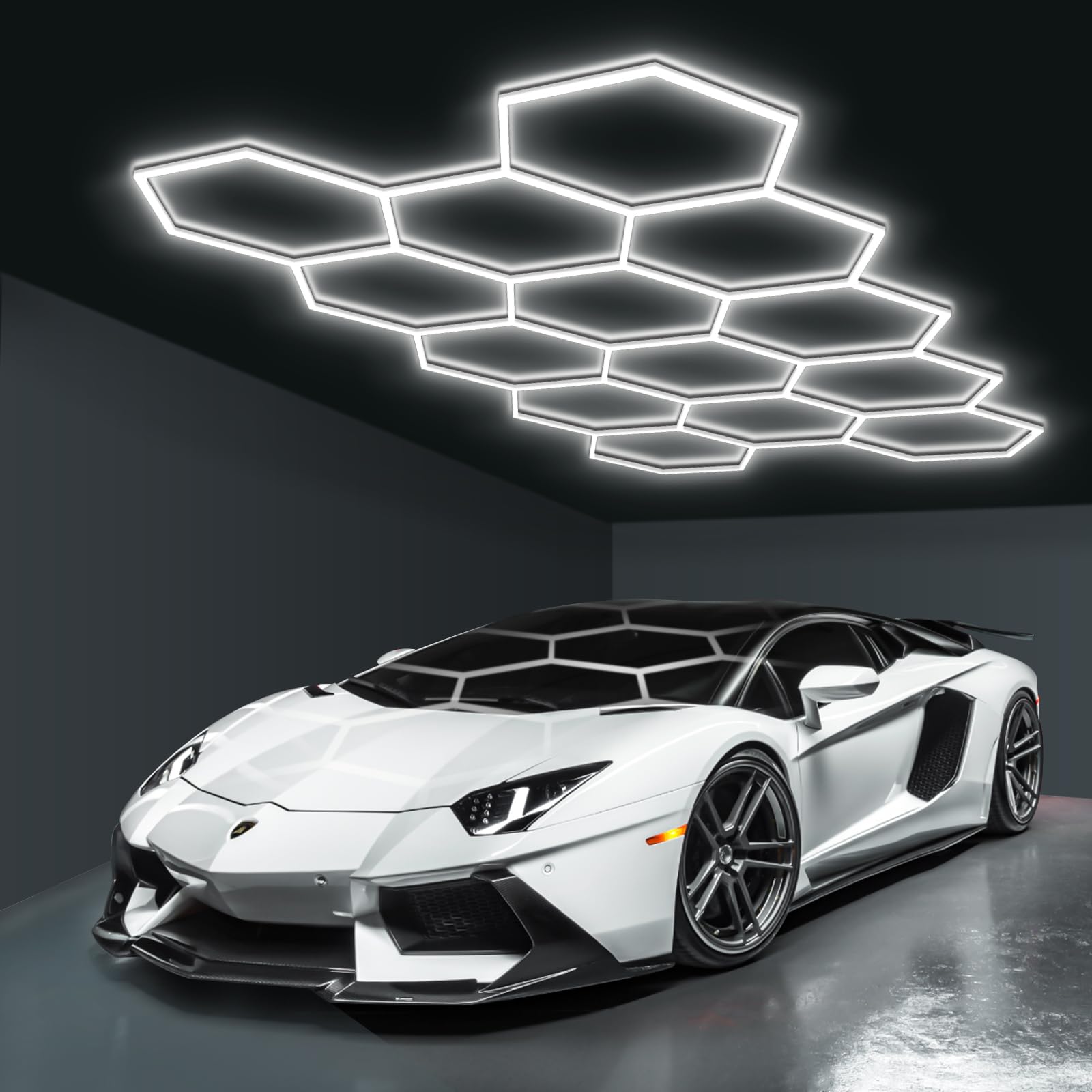 BRILLIHOOD Hexagon light grid for even garage illumination and easy customization