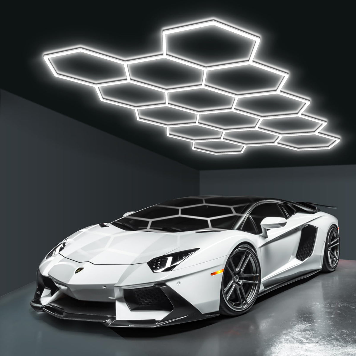BRILLIHOOD Hexagon light grid for even garage illumination and easy customization