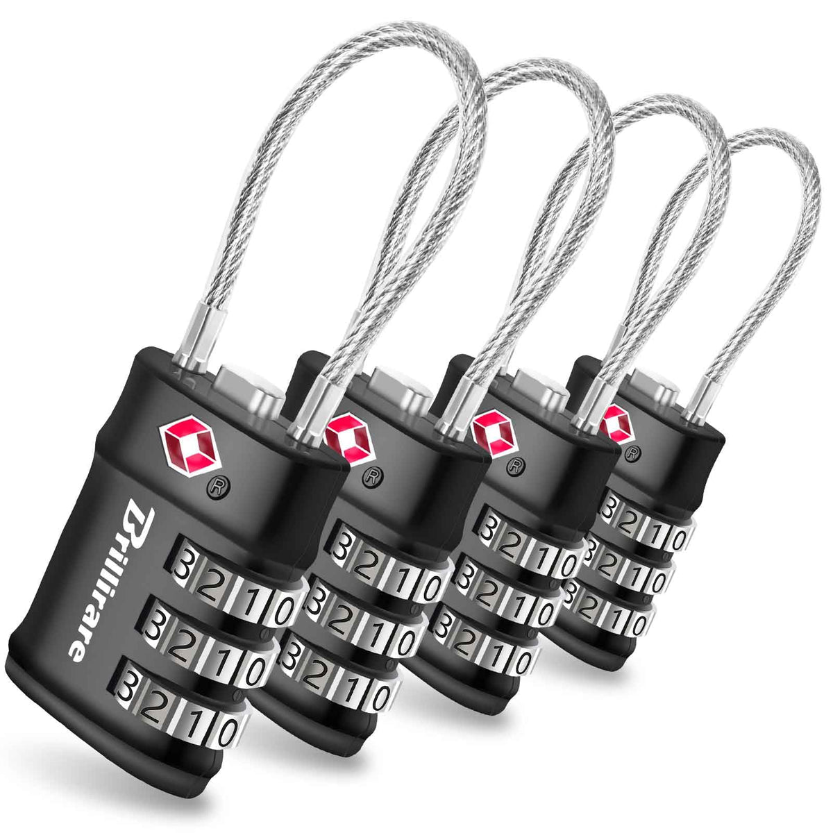 BRILLIRARE 4Pack TSA Locks: sturdy security for luggage and bags.