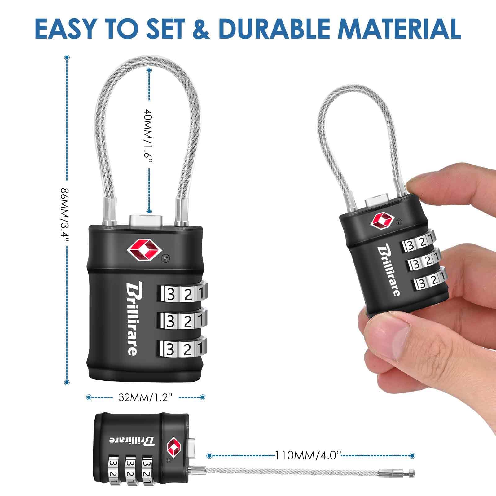 BRILLIRARE Combination Lock 3-Digit: keyless security for bags and lockers.