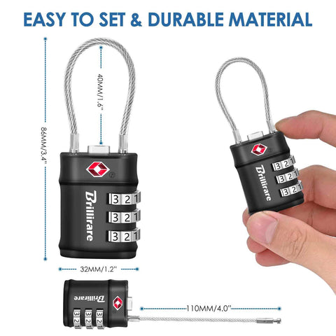 BRILLIRARE Combination Lock 3-Digit: keyless security for bags and lockers.