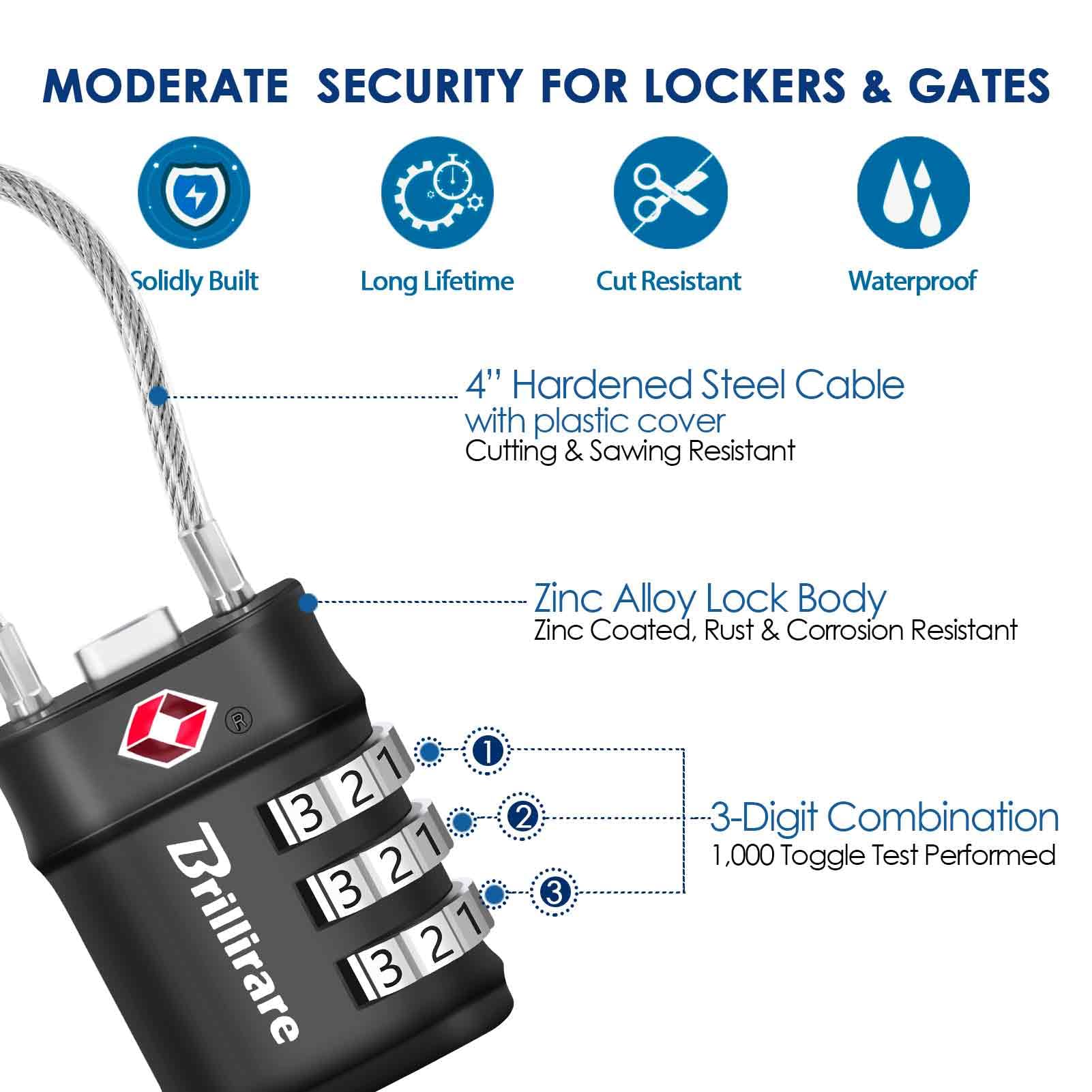 BRILLIRARE Hardened Steel Cable 4in: flexible threading through zippers.