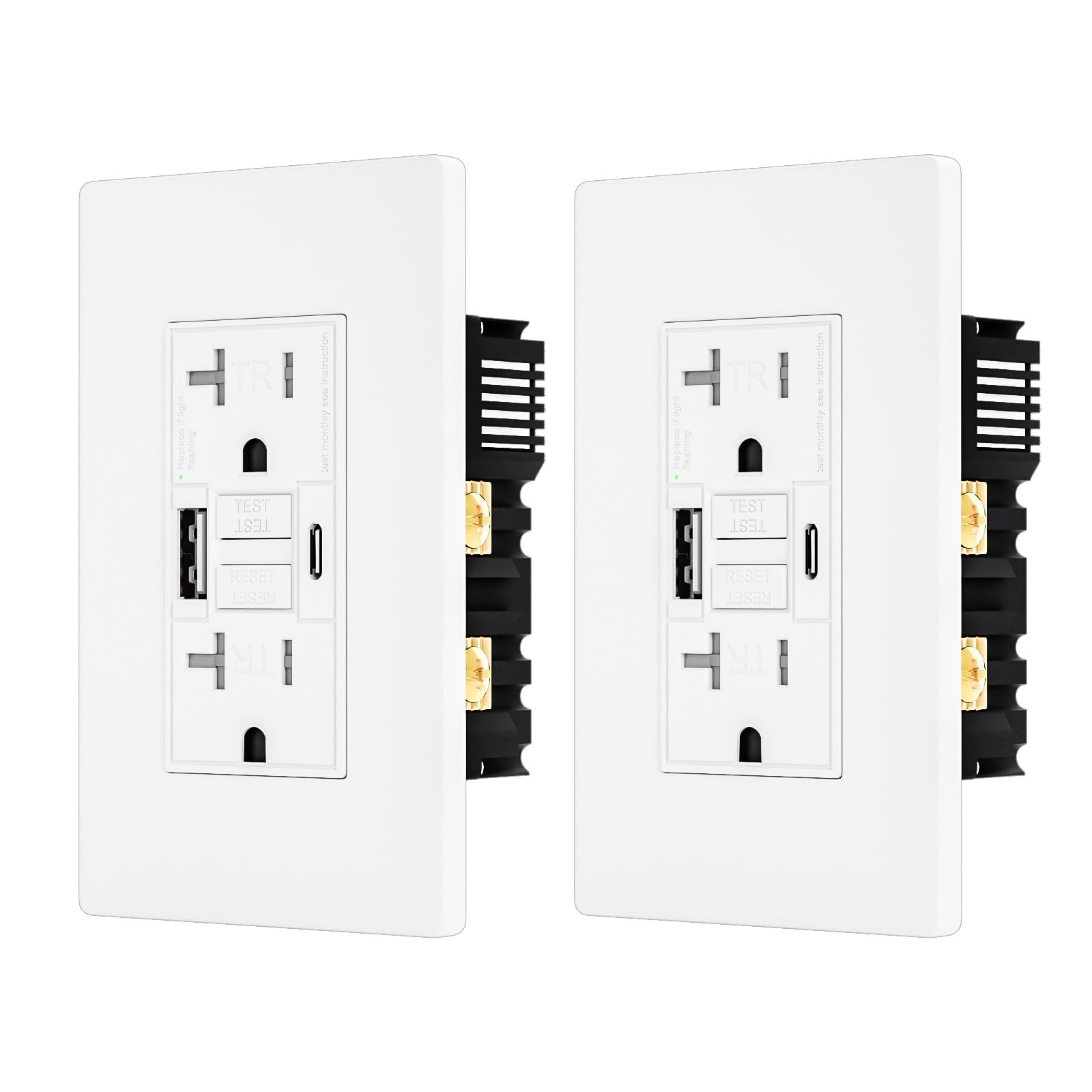 BRILLTECH 2Pack GFCI outlet with dual USB ports for fast device charging.