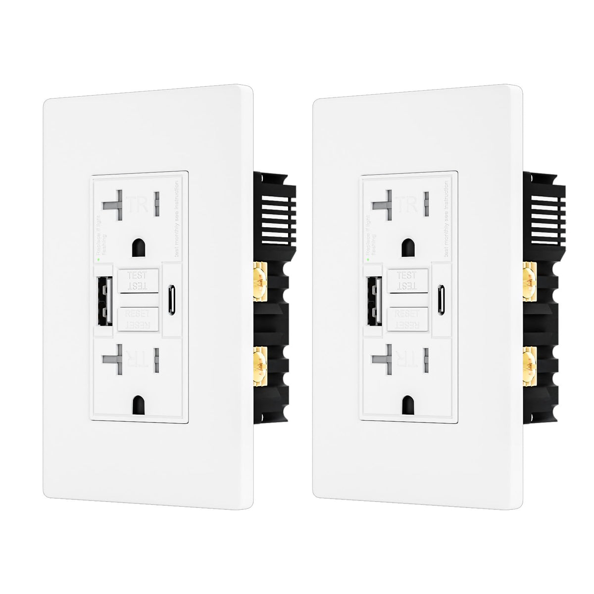 BRILLTECH 2Pack GFCI outlet with dual USB ports for fast device charging.