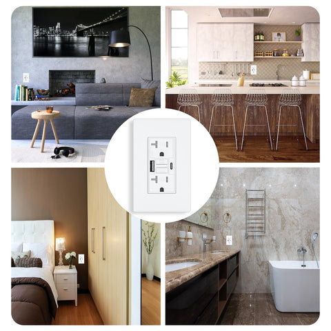 BRILLTECH ETL-listed white GFCI outlet for kitchens and bathrooms.