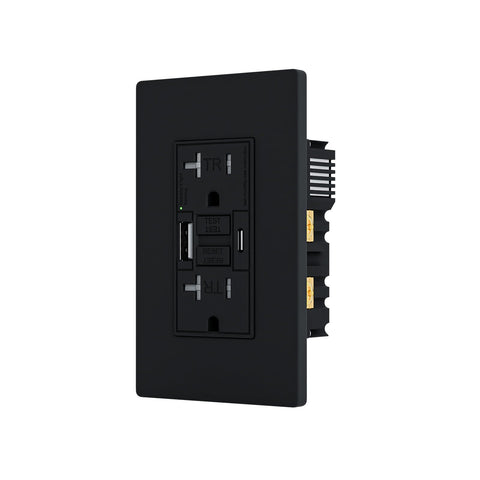 BRILLTECH GFCI outlet with dual USB ports for quick Type-A and Type-C charging