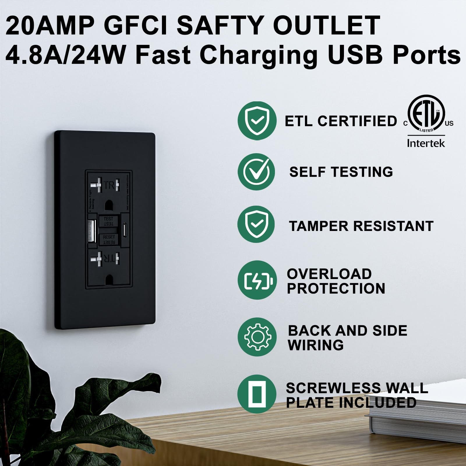 BRILLTECH GFCI outlet self-test LED indicator shows safety status at a glance