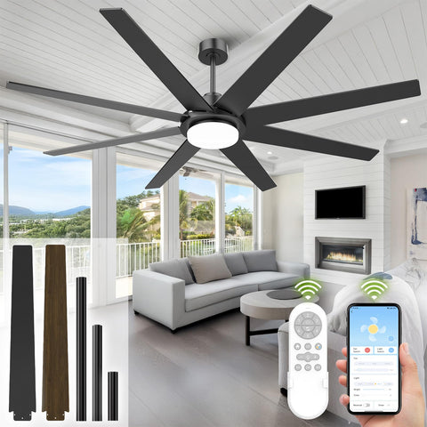BrilMaison 72-inch ceiling fan with light, detailed view showing large blade span for broad air distribution